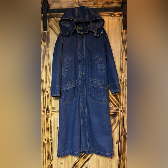 Liz Claiborne Jackets & Blazers - EUC Hooded Denim Trench/Duster Blue M